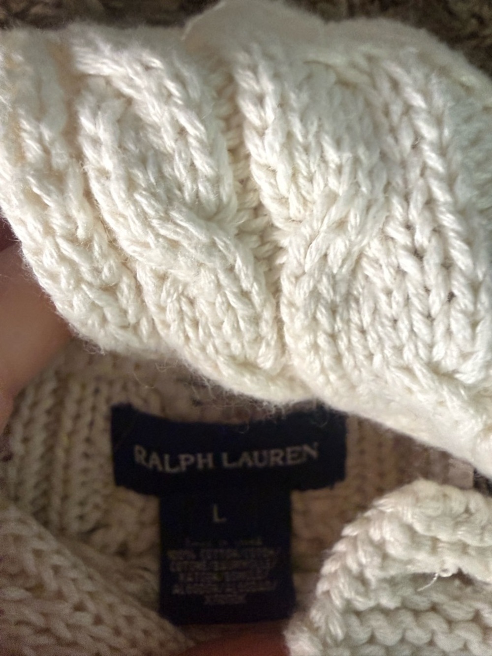 Ralph Lauren Cable Knit Sweater Cream Mock Neck Button Shoulder Size L - Picture 3 of 4